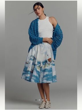 Anthropologie Skirt with Boat/Coastline Print